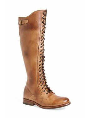 Bed Stu Della Brown Women 8 Tall Leather Lace-Up Combat Boots Boho Equestrian
